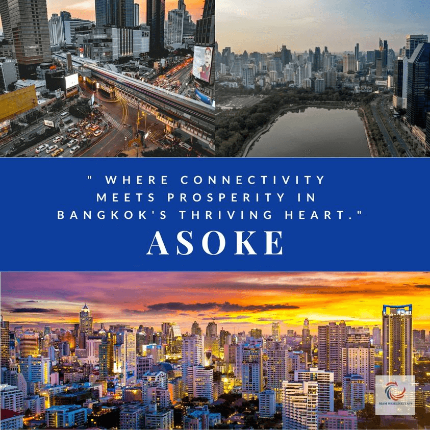 Text: Asoke Image: Buildings and Trains